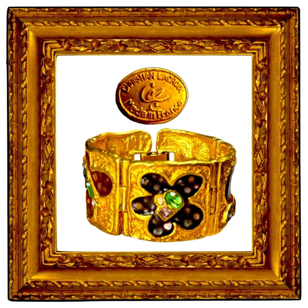CHRISTIAN LACROIX Rare Vintage Gold-Toned Enamel & Rhinestone Bracelet, 1990’s